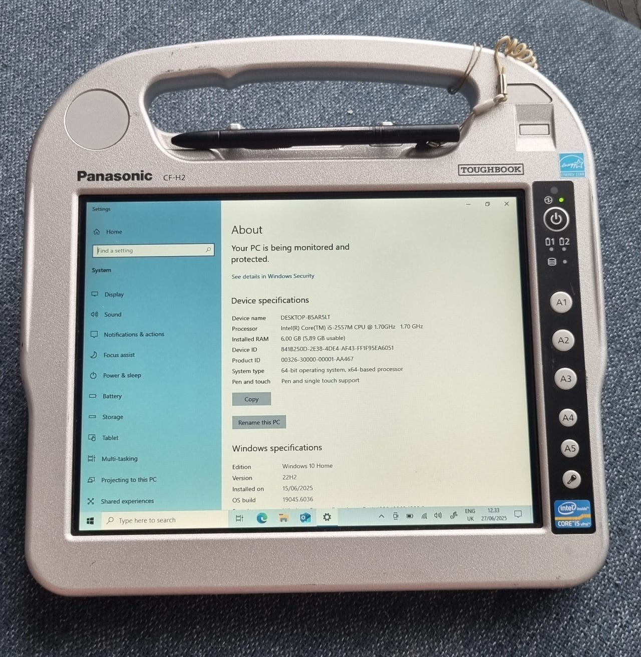 Panasonic Toughbook CF-H2 (i5/6Gb Ram/128Gb SSD/Wifi/Camera/Com Port ...