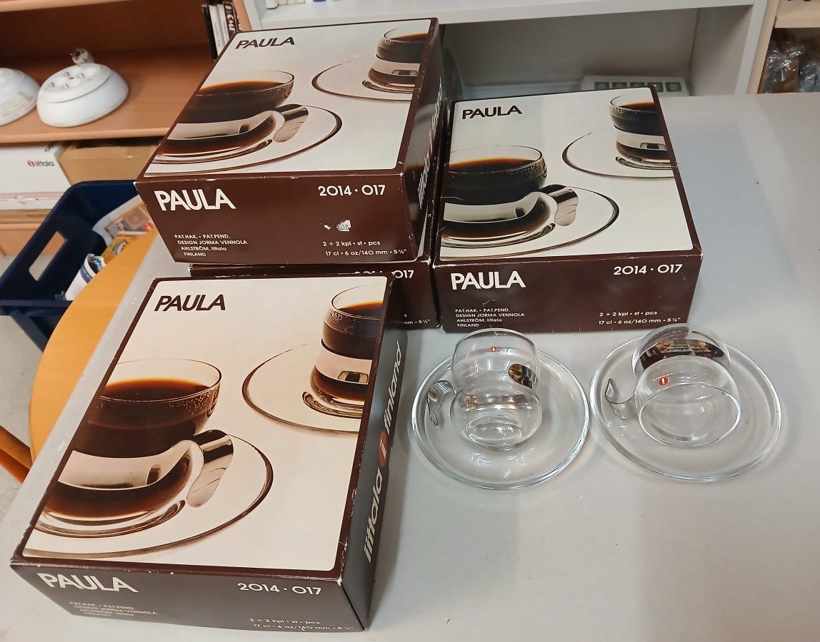 JORMA VENNOLA AHLSTRÖM Paula  Ahlström Iittala, Jorma Vennola, Paula, lämminjuomalasit 8 paria