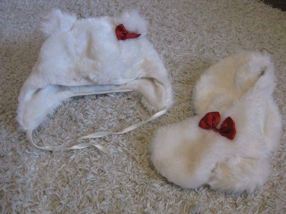 Tyttöjen valkoinen karvalakki ja kaulaliina setti