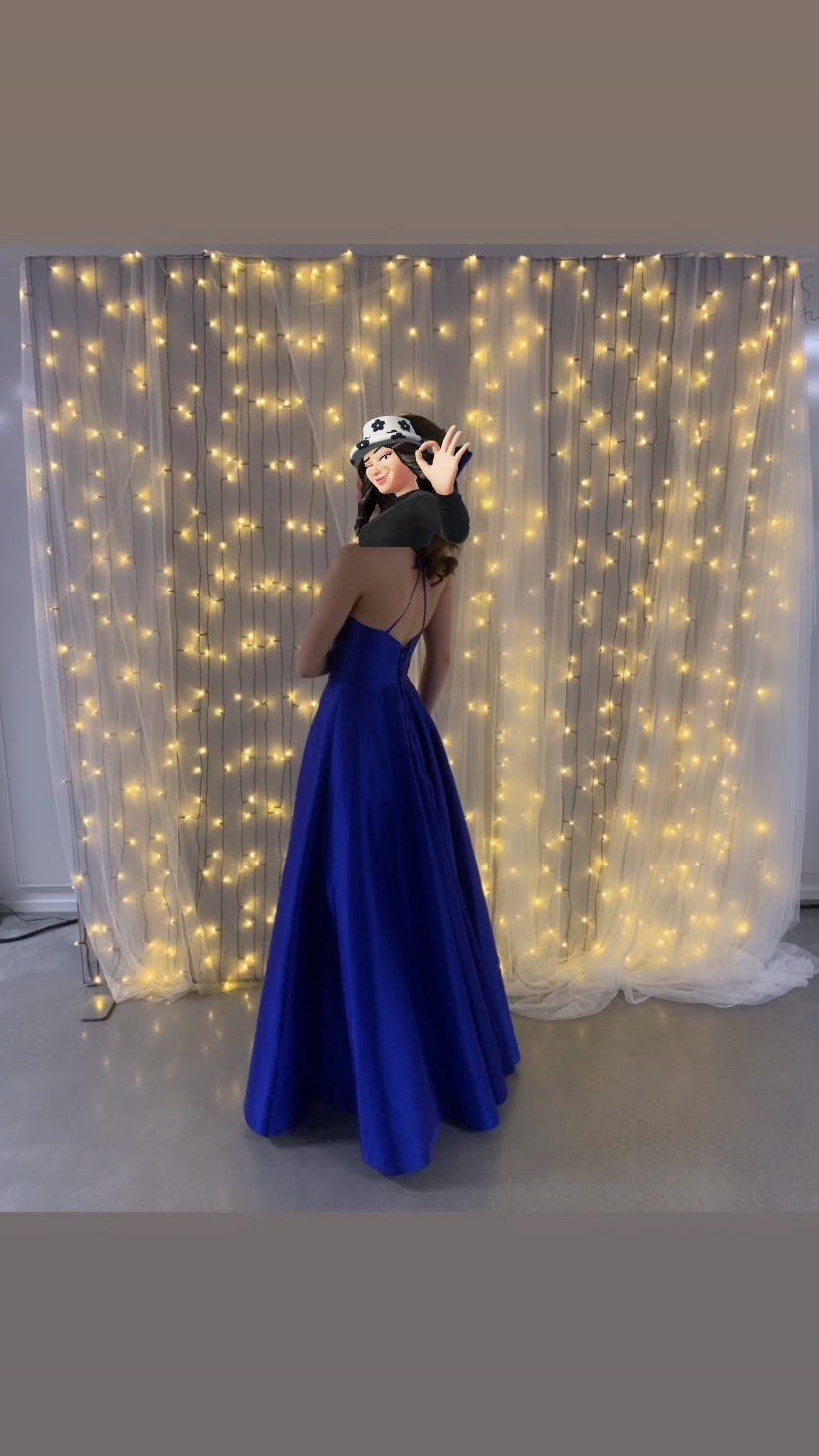 Mecco sininen glittersatiini pitkä vanhojentanssimekko