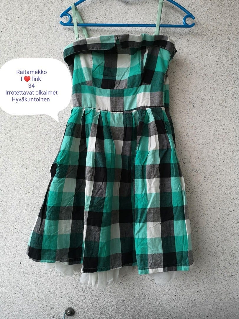 Link turkoosi ruudullinen mekko xs