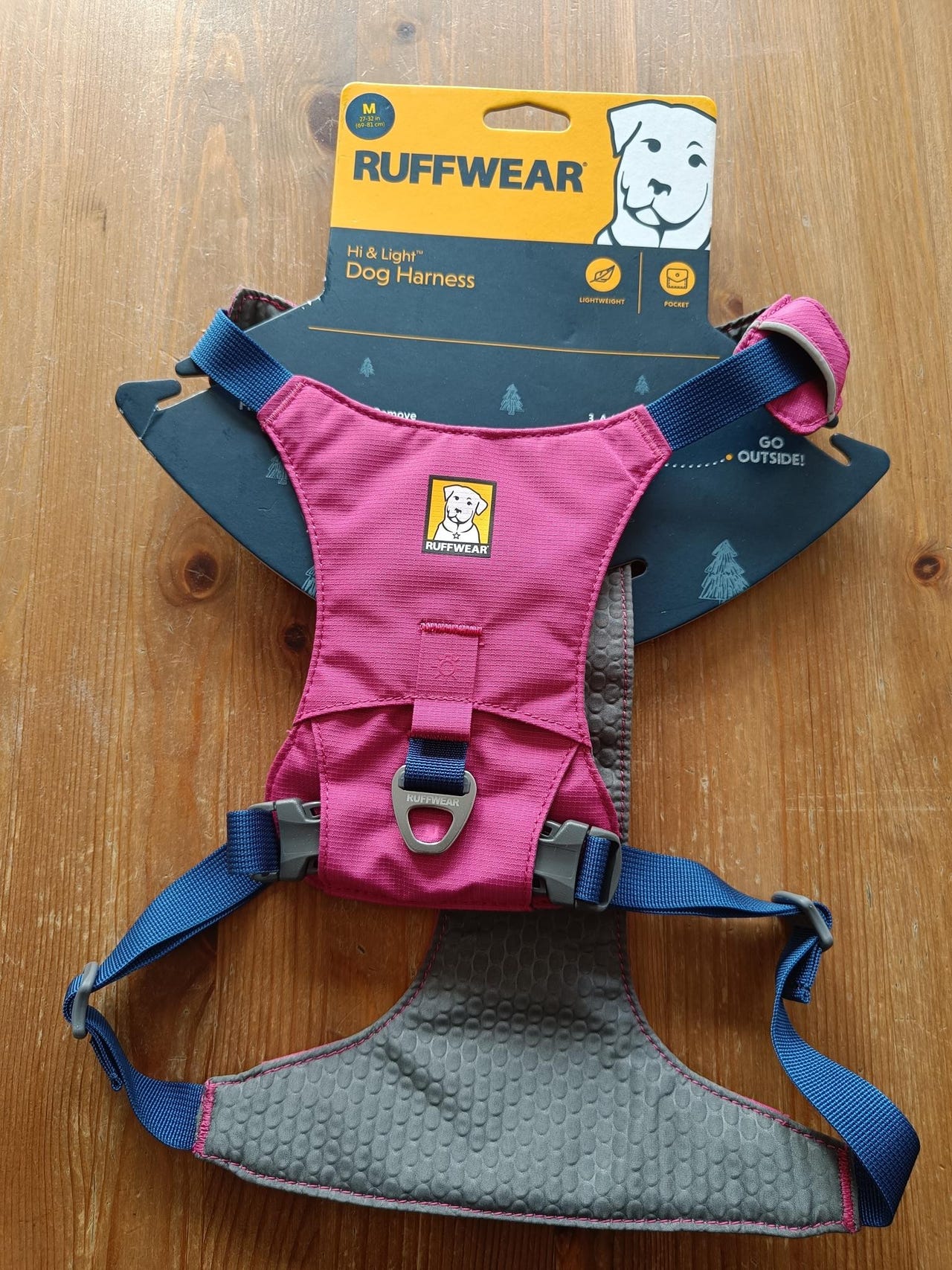 Uusi Ruffwear Hi & Light pinkki-sininen valjas M