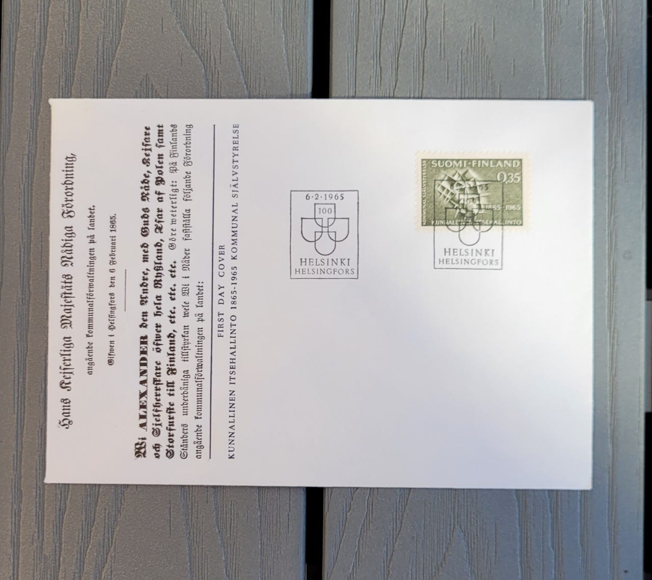 FDC Kunnallinen itsehallinto 100 vuotta (1965)