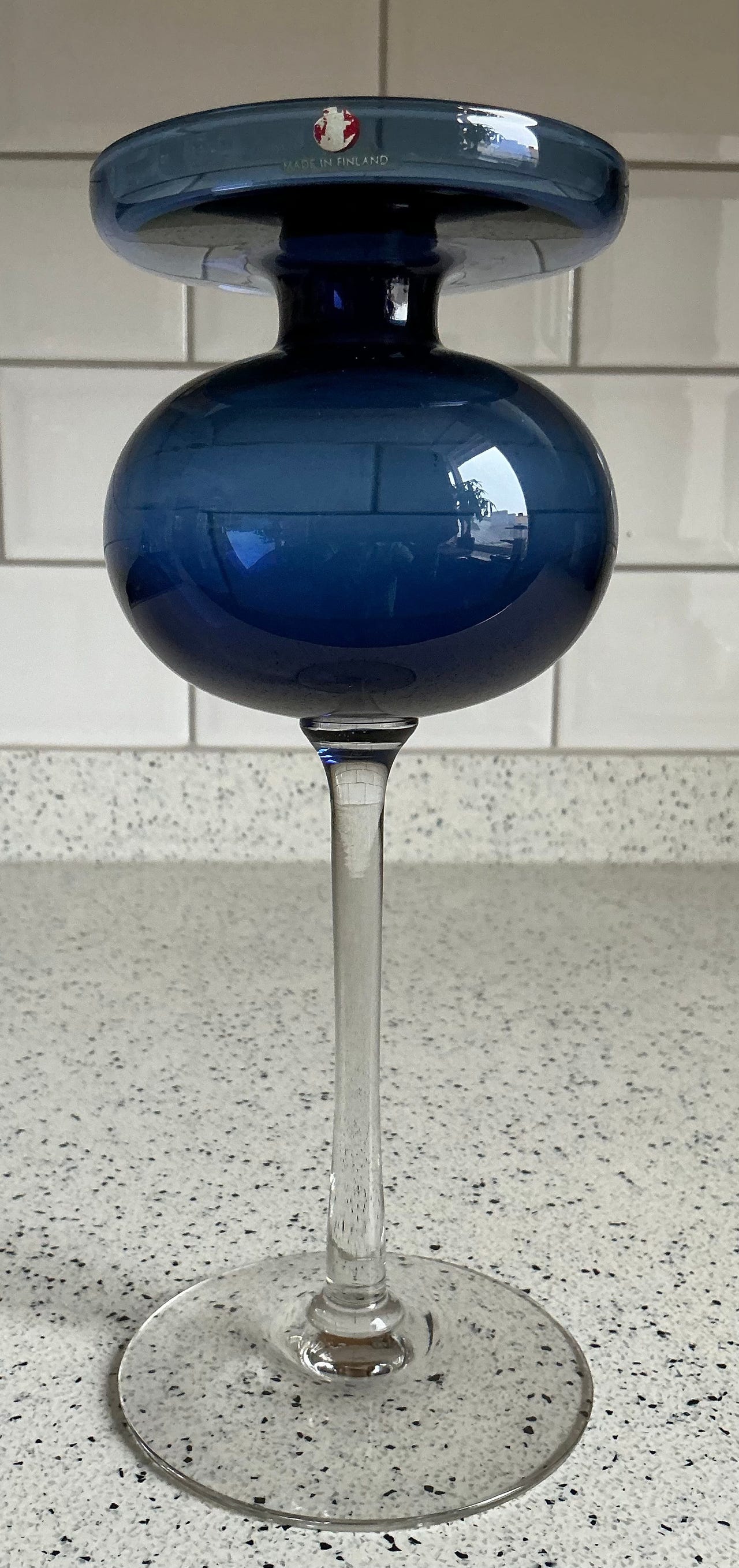 Iittala jalallinen kynttilänjalka 2660, sininen, Erkki Vesanto