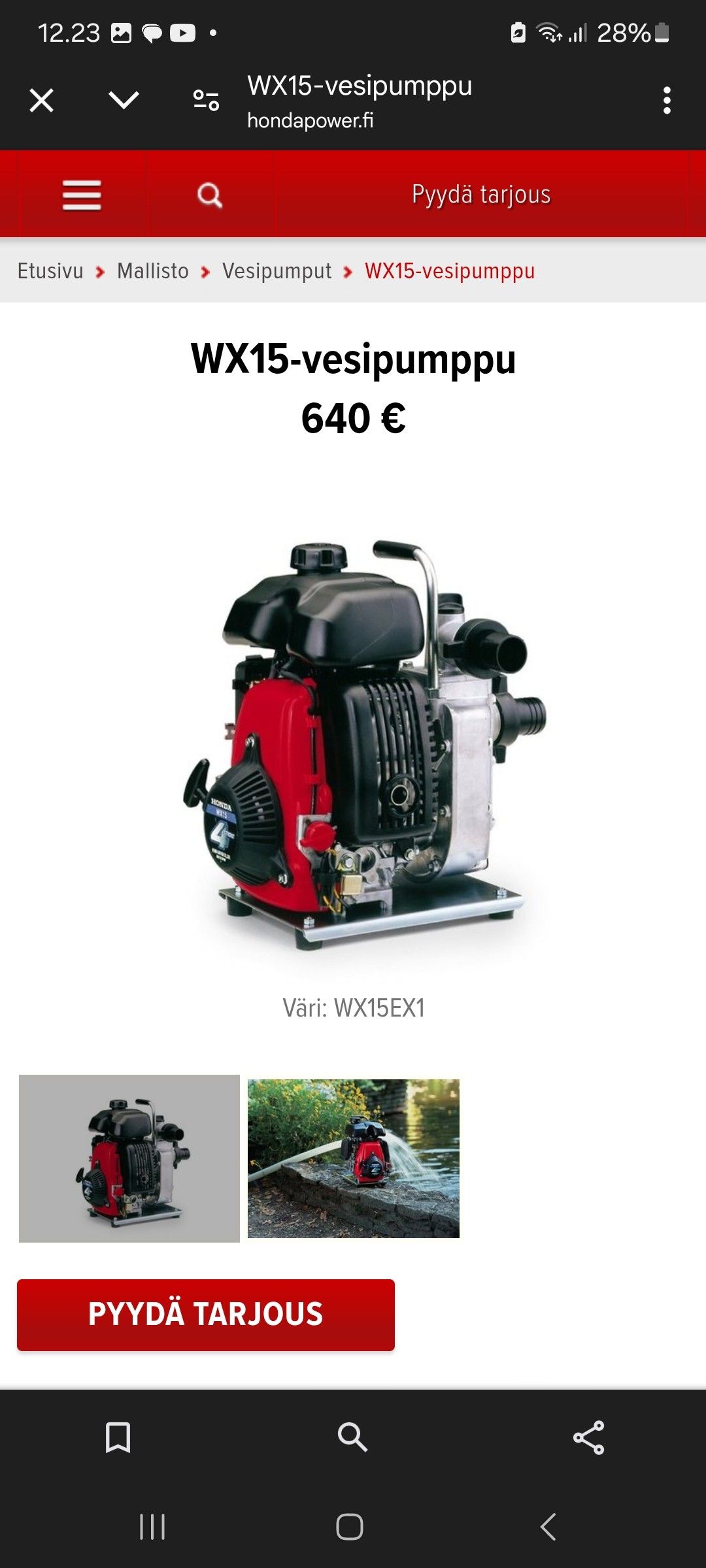 Vesipumppu Honda WX15