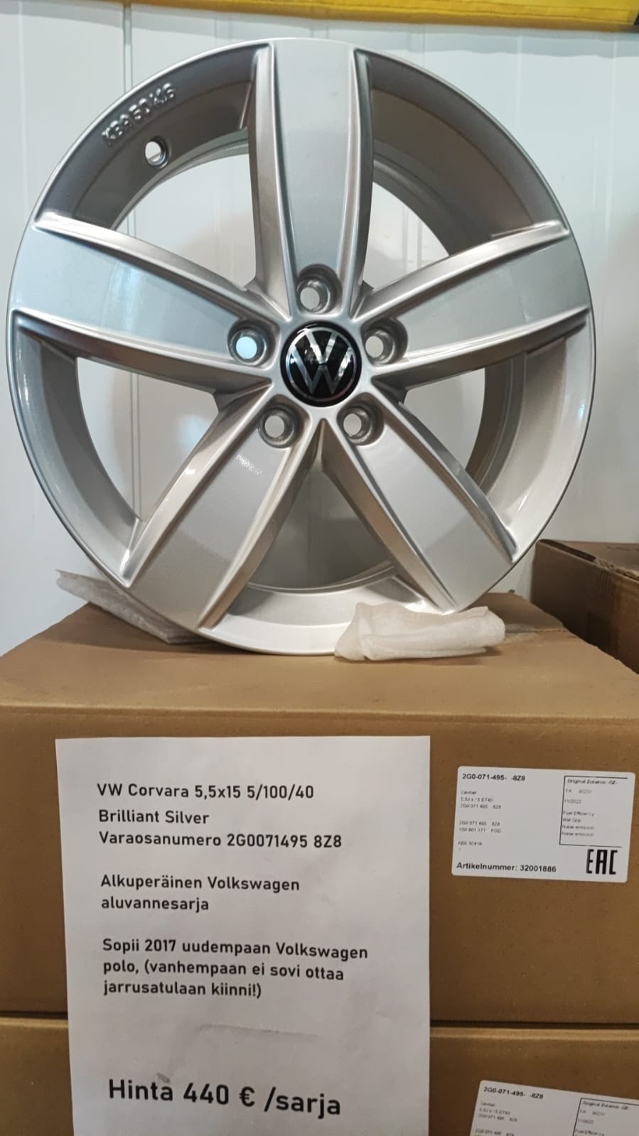 ALKUPERÄISET VOLKSWAGEN 5.5x15 5x100 ET40 Ø57.1  ALUMIINIVANTEET