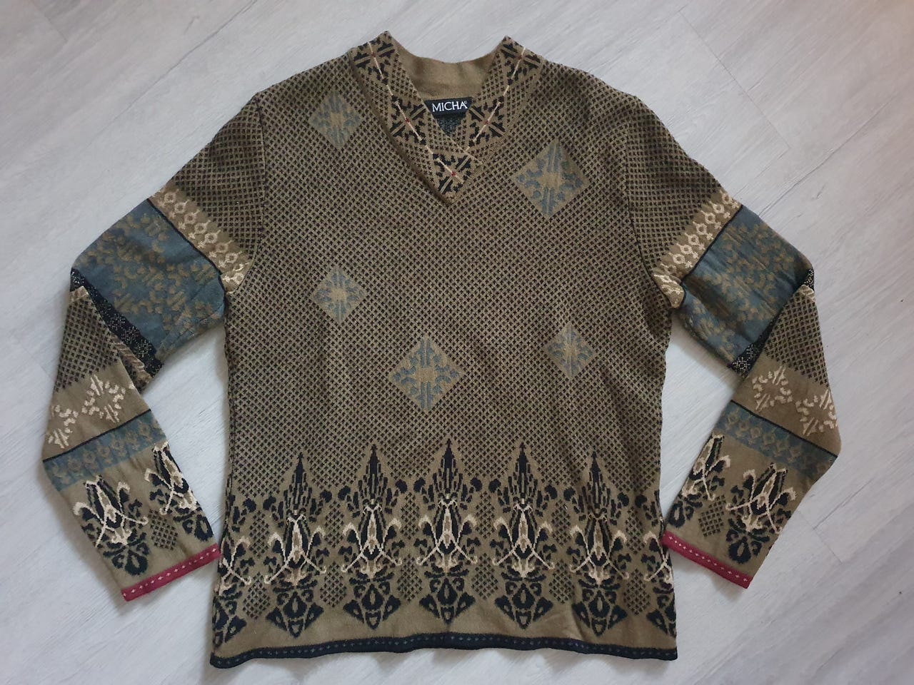 Upea uniikki vintage merinovillapaita, S