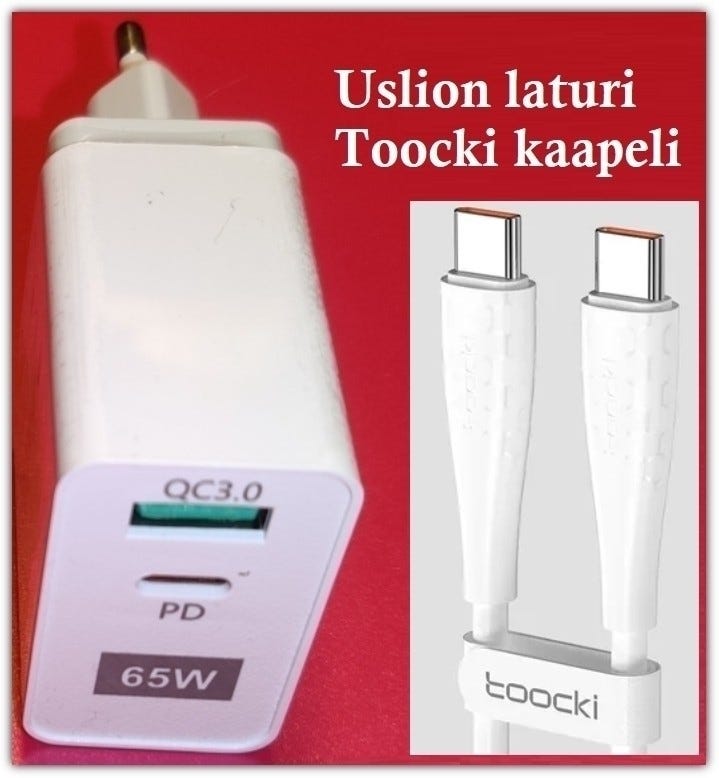Uusi Uslion GaN-pikalaturi + Toocki USB-C -kaapeli