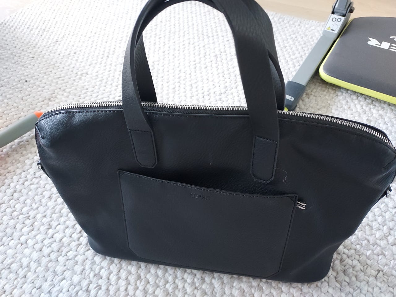 Black leather handbag