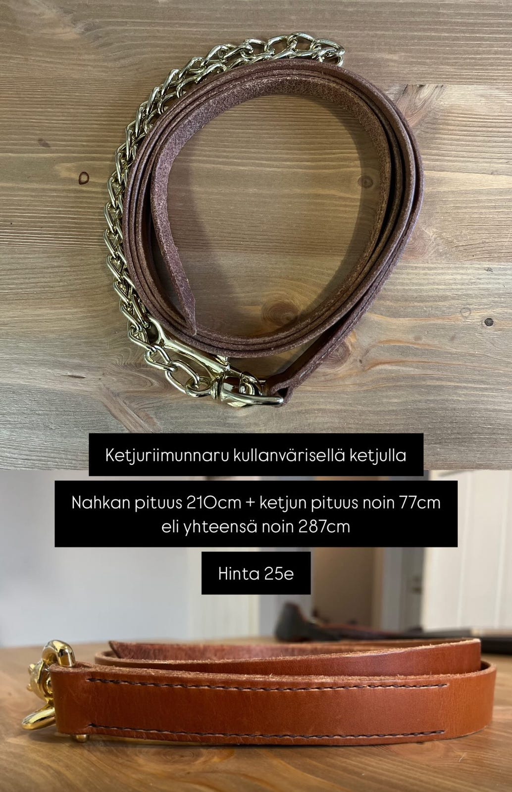 Käsintehdyt nahkaiset ketjuriimunnaru ja otsapanta