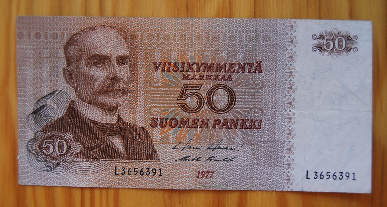 Suomen pankki 50 mk seteli 1977 Ståhlberg
