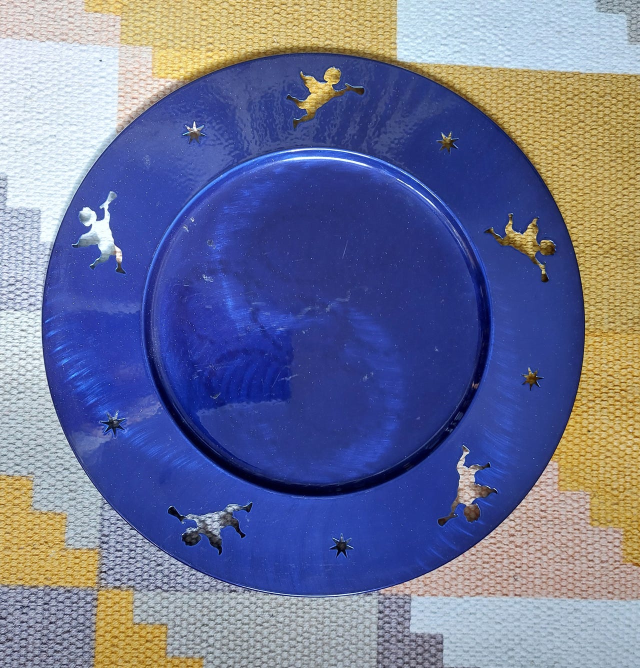 Sininen metalli alusta / lautanen / tarjotin / kynttilän alunen