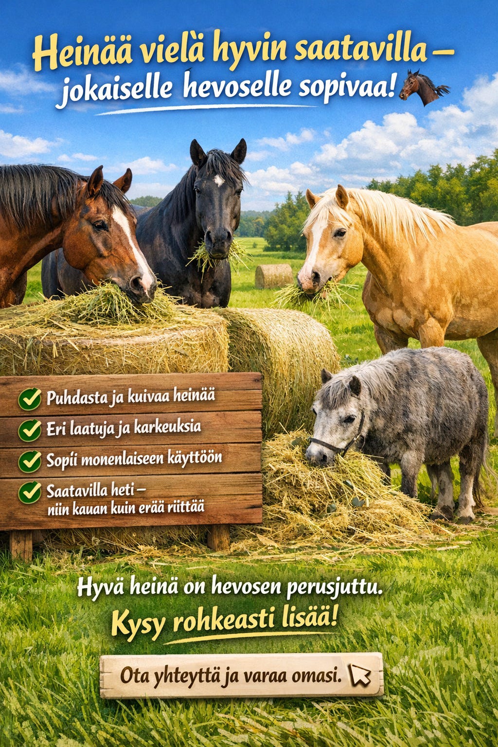 Hyvää HEINÄÄ, sekä odelmaa, mustaa kauraa ja olkea