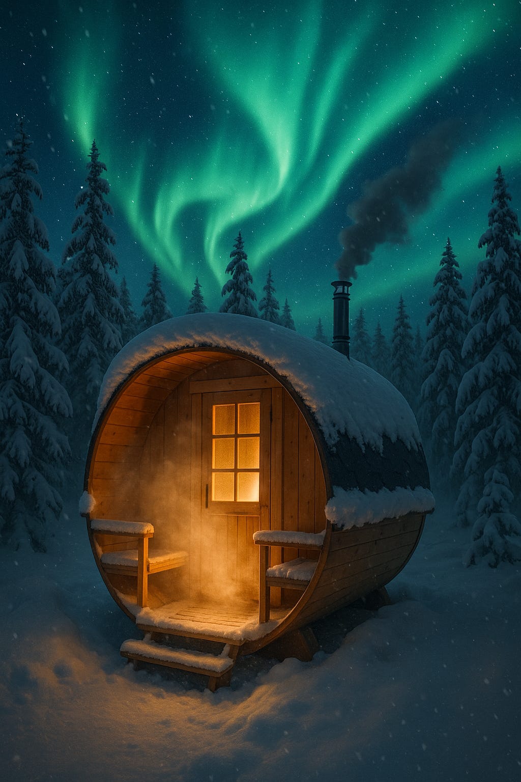 Tynnyrisauna 2,4 m halk. verannalla ja pitkällä saunaosalla (2,7