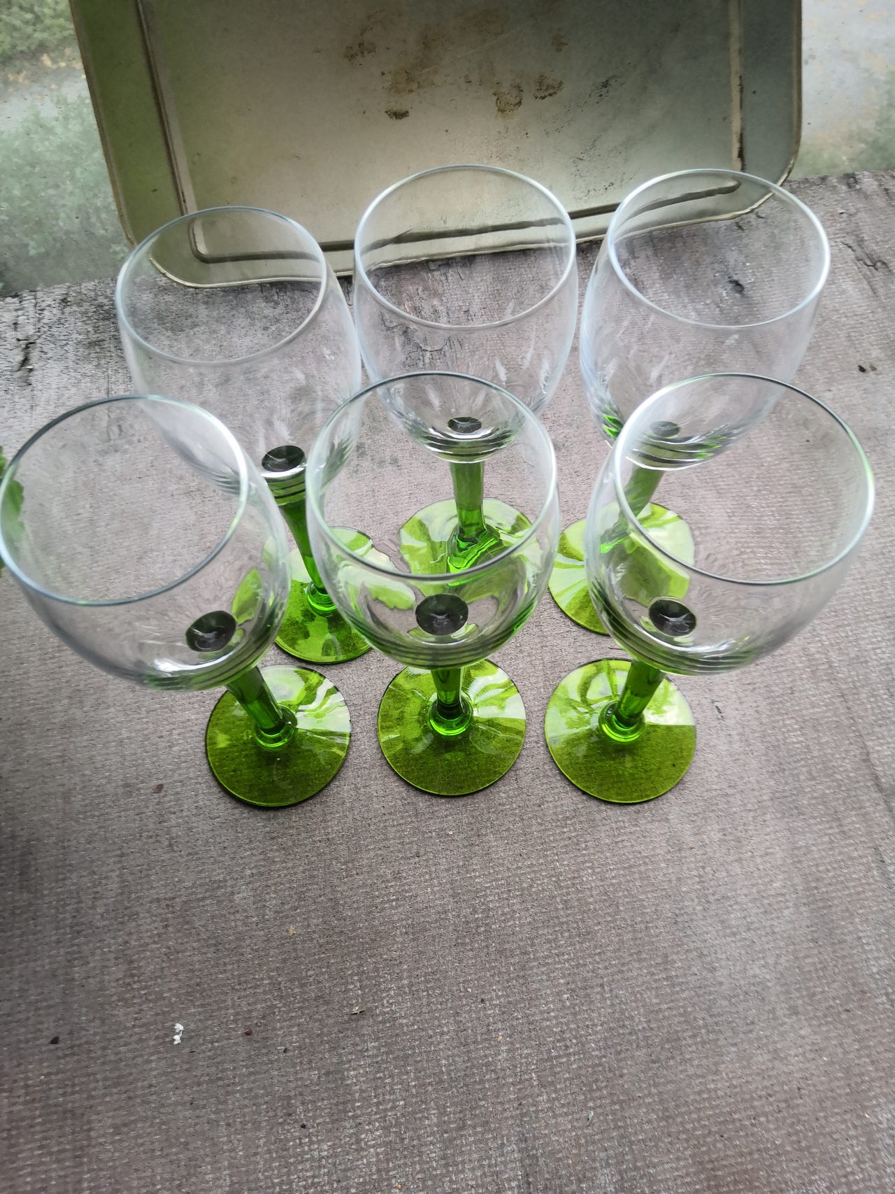 Saara Hopea Vihreä Jalallinen Lasi 20 cm Vintage 5 kpl