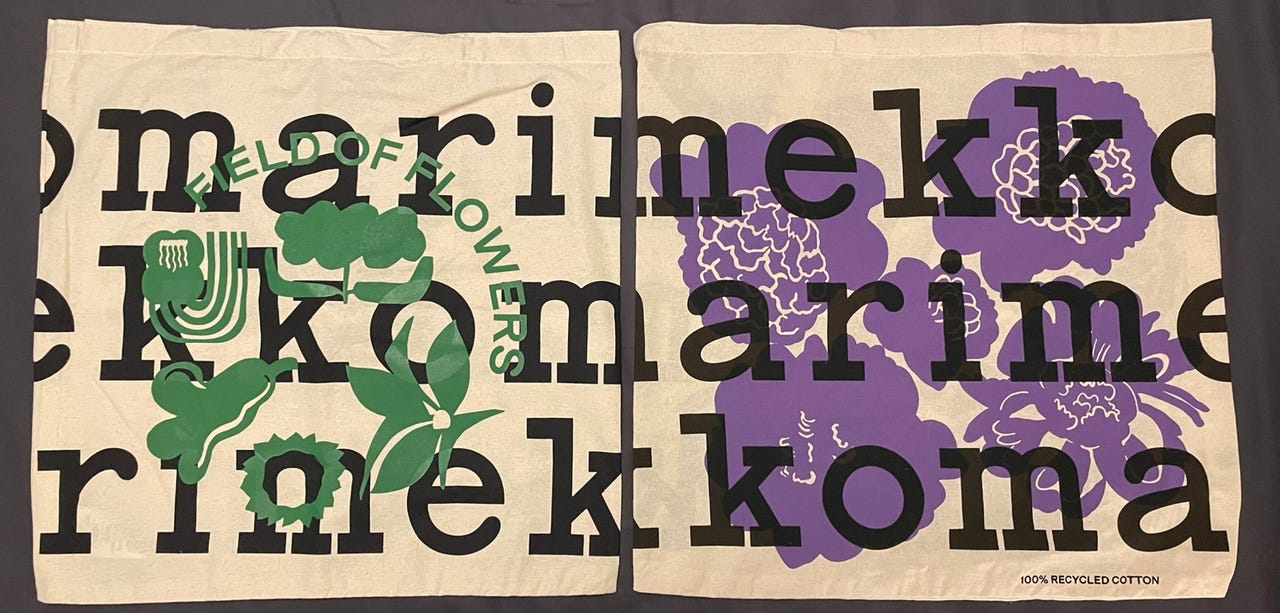 Marimekko kangaskassi / logokassi Field of Flowers ja Pioni