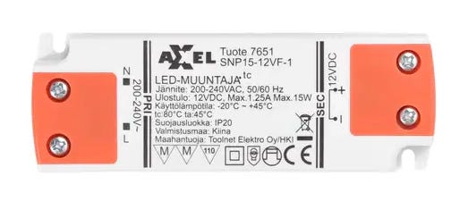 AXXEL led-muuntaja 15W 220-240V 12V DC
