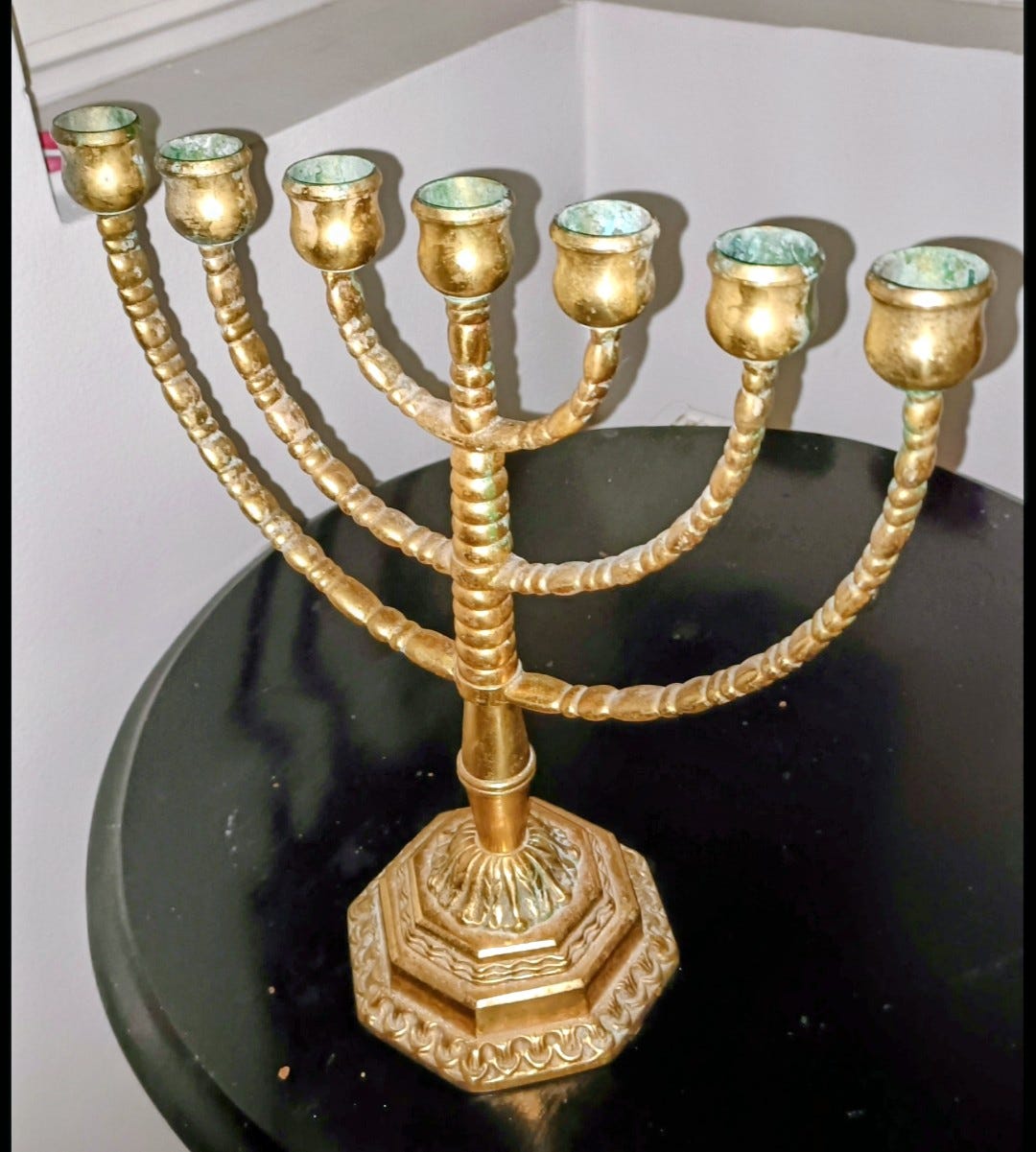 Antiikki Juutalainen 7-haara Menorah Kynttilänjalka  1900-alku