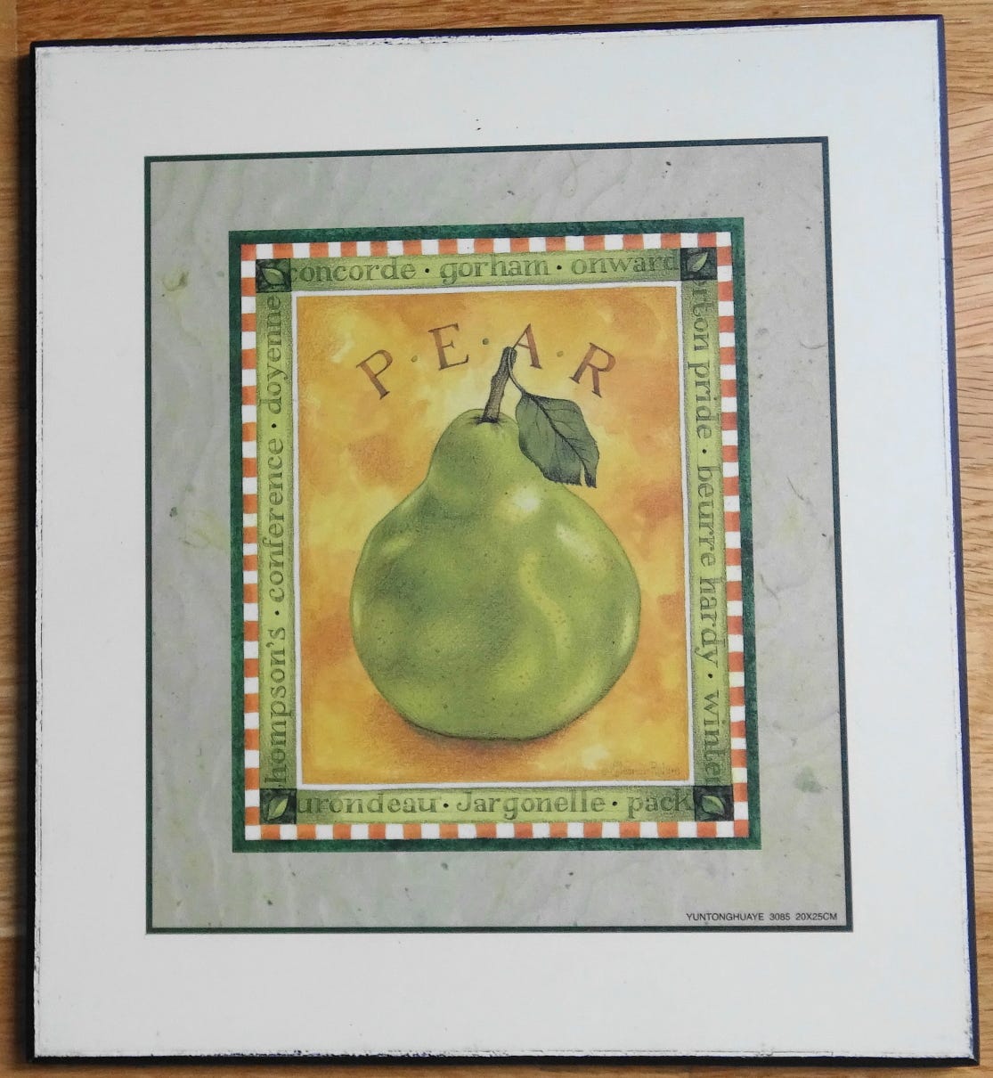 Nätti kuva päärynästä, puupohjainen kuva, 22x24cm