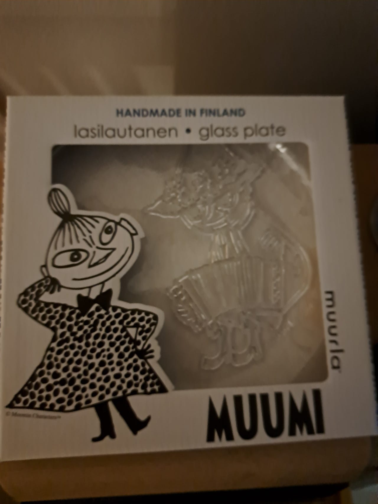 Muurla Muumi Lasilautanen Nuuskamuikkunen käyttämätön halk.19cm