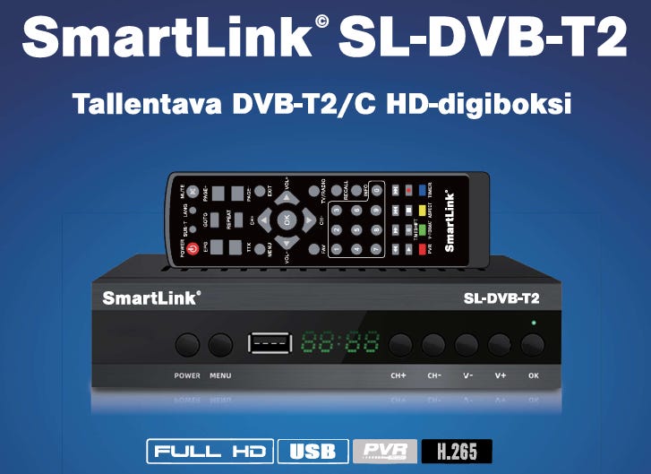 Smartlink SL-DVB-T2/C HD teräväpiirto digiboksi antenni- ja kaape