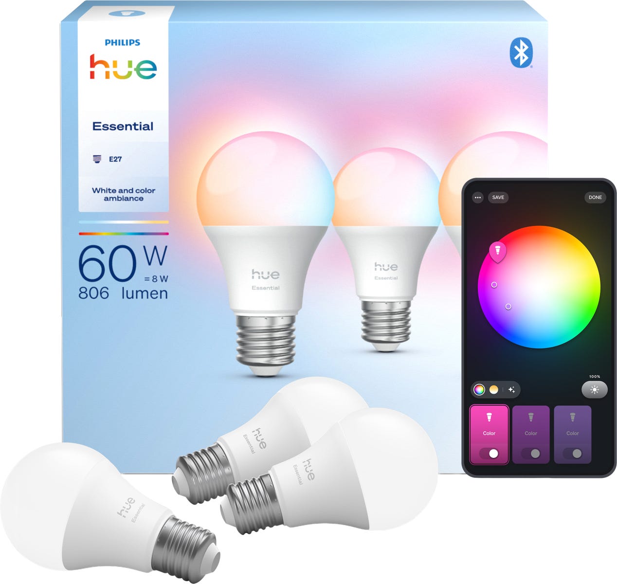 Philips Hue Essential White and Color Ambience E27 -älylamppu, 3