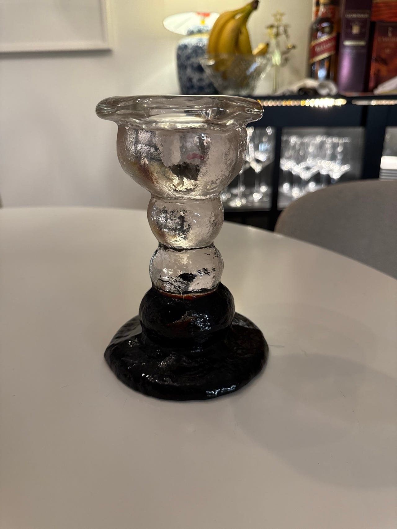 Kynttilän jalka ”Pertti Santalahti” n. 25cm kirkas ja musta lasi