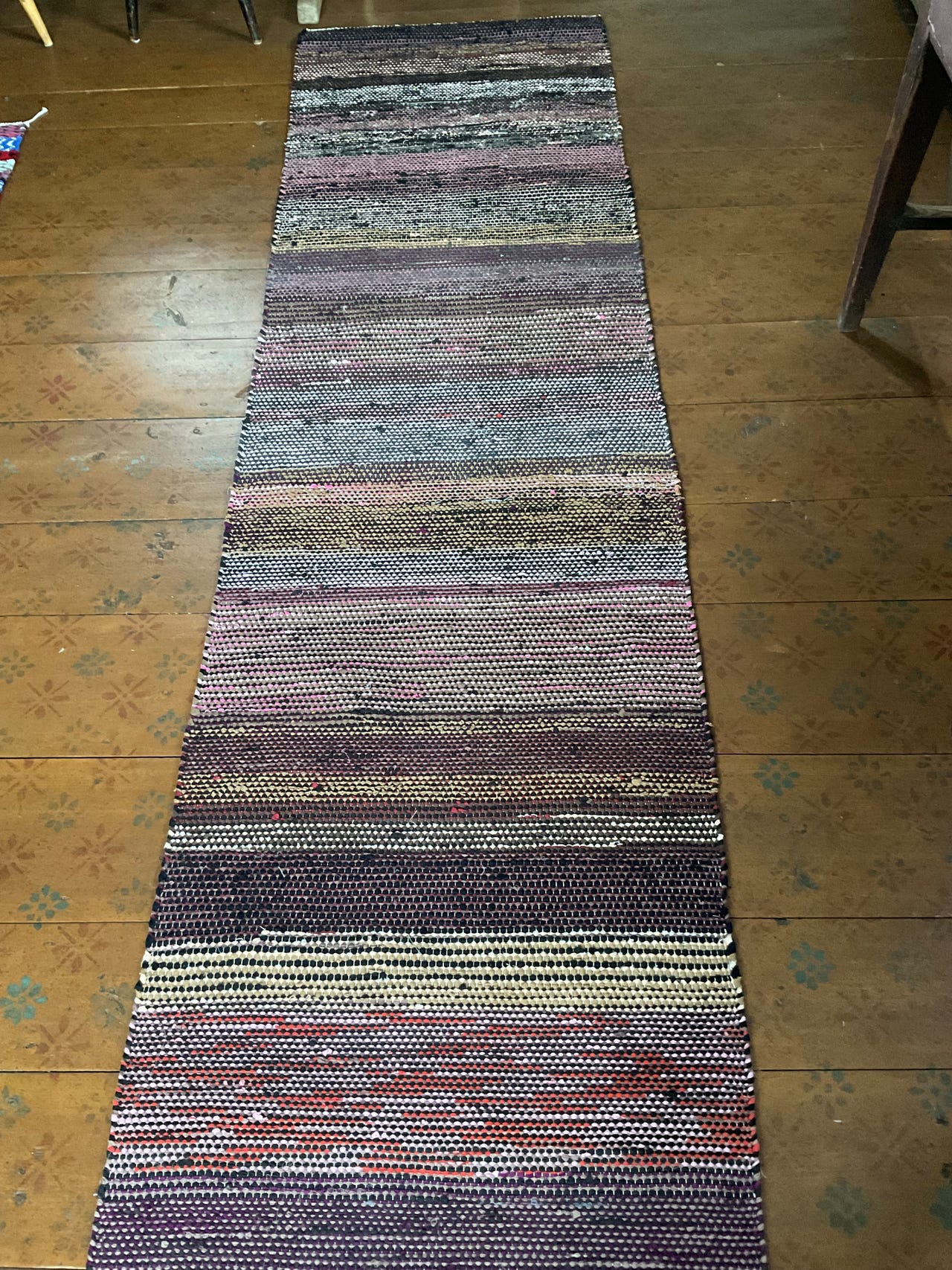 Uusi itsekudottu räsymatto 76 x 340 cm