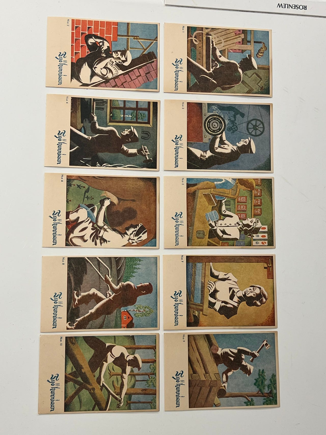 Työ kunniaan -sarjan kortit. Kaikki 10 sarjan korttia