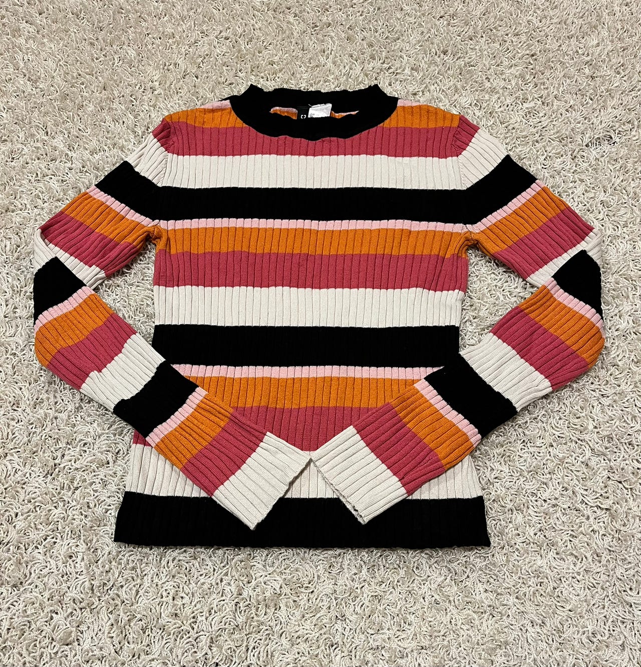 H&M värikäs raidallinen ribbineule pusero paita koko xs