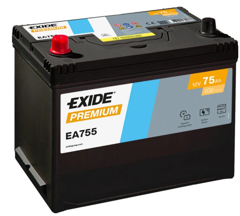 Exide EA755 75Ah/630A akku (käyttämätön)