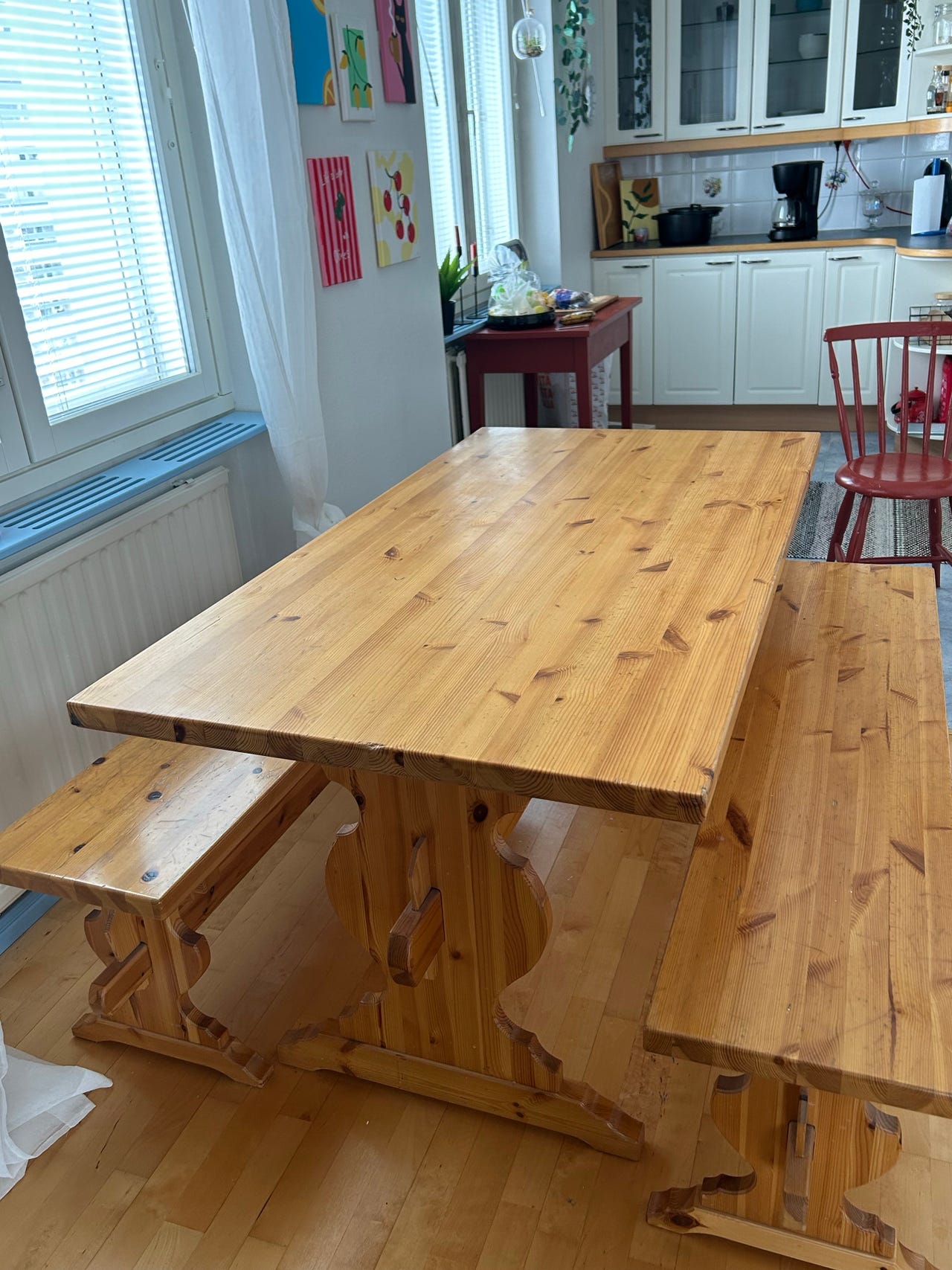 Dining table with benches