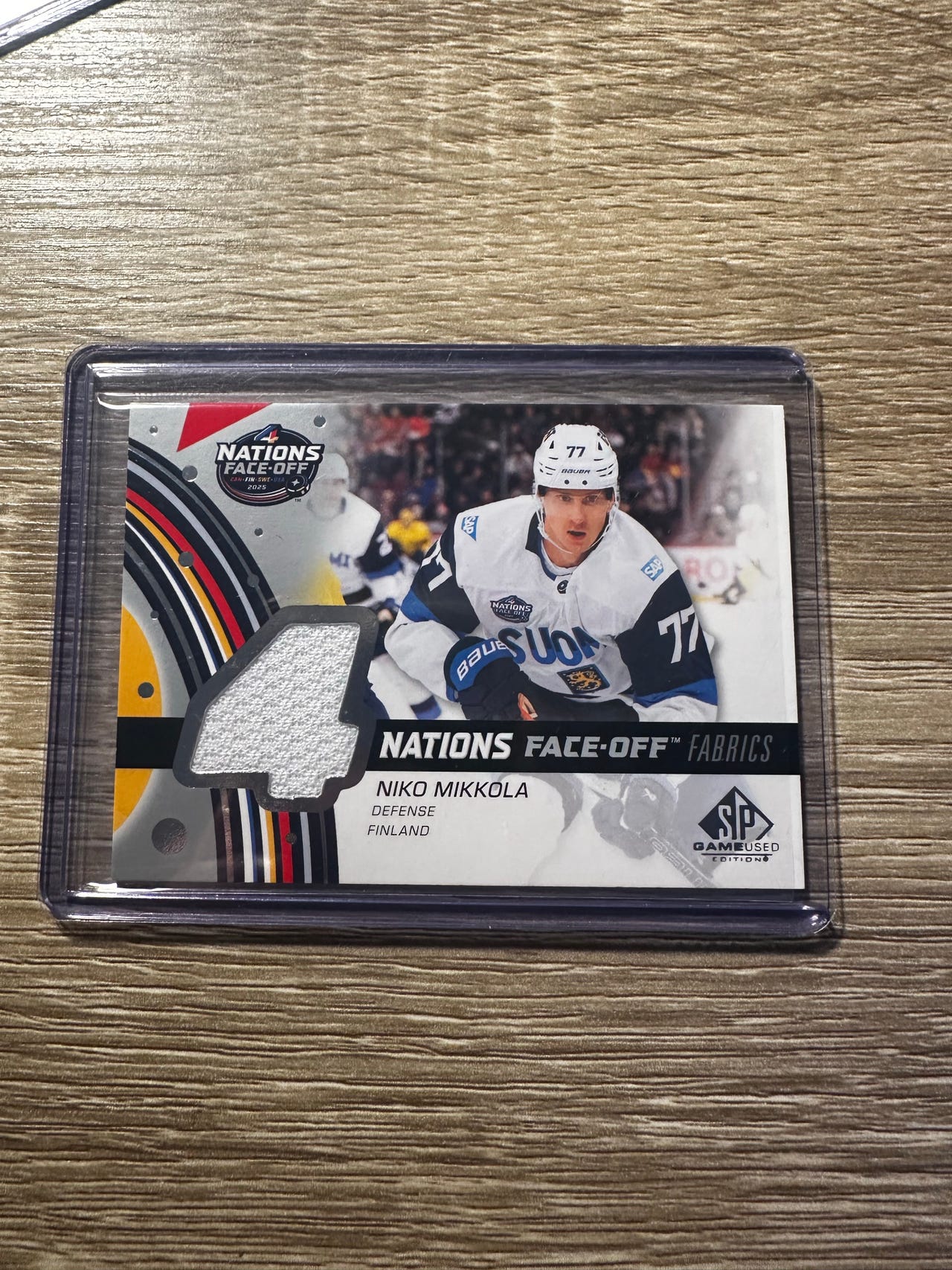 Upper Deck SP Game Used Nations Face-Off Fabrics Niko Mikkola
