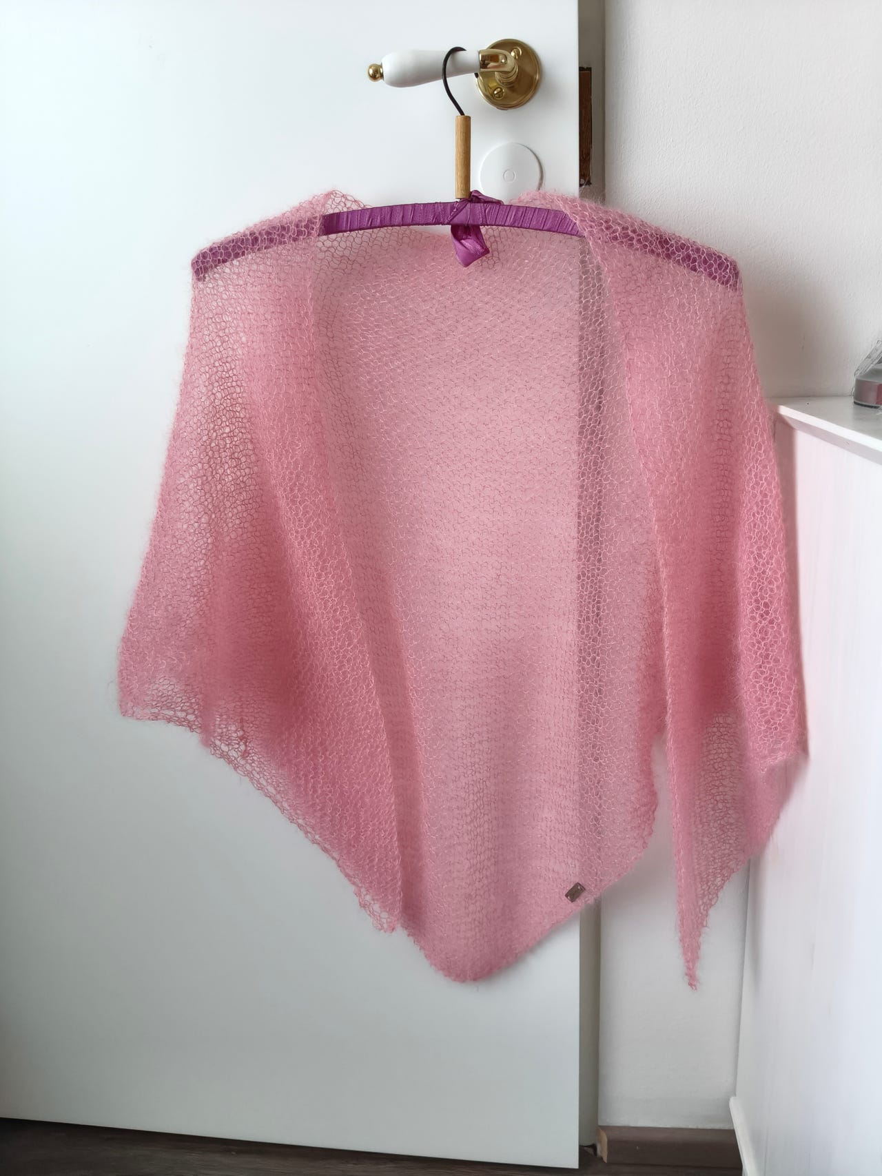 Vaaleanpunainen (n160 cm leveä) Mohair -silkki Kolmiohuivi, huivi