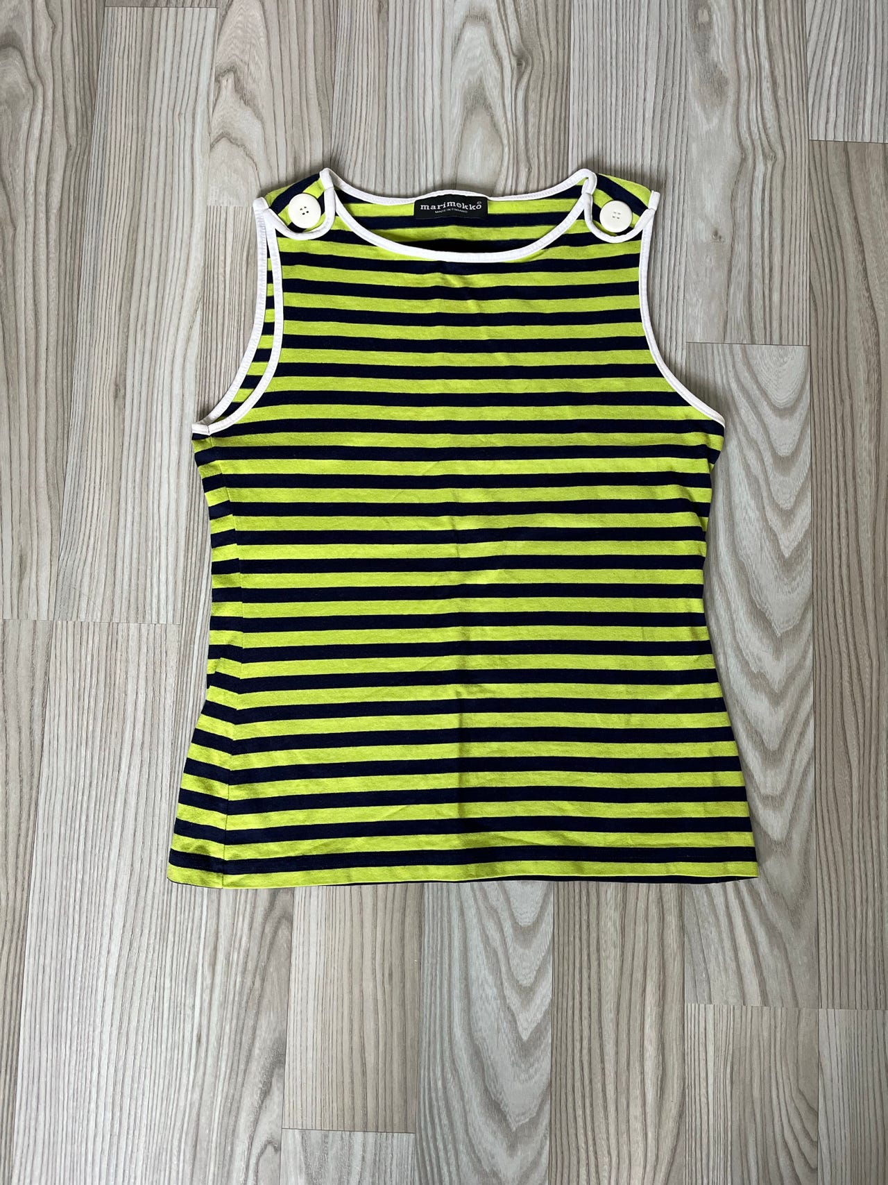Marimekko hihaton tasaraita-toppi M puuvillaa