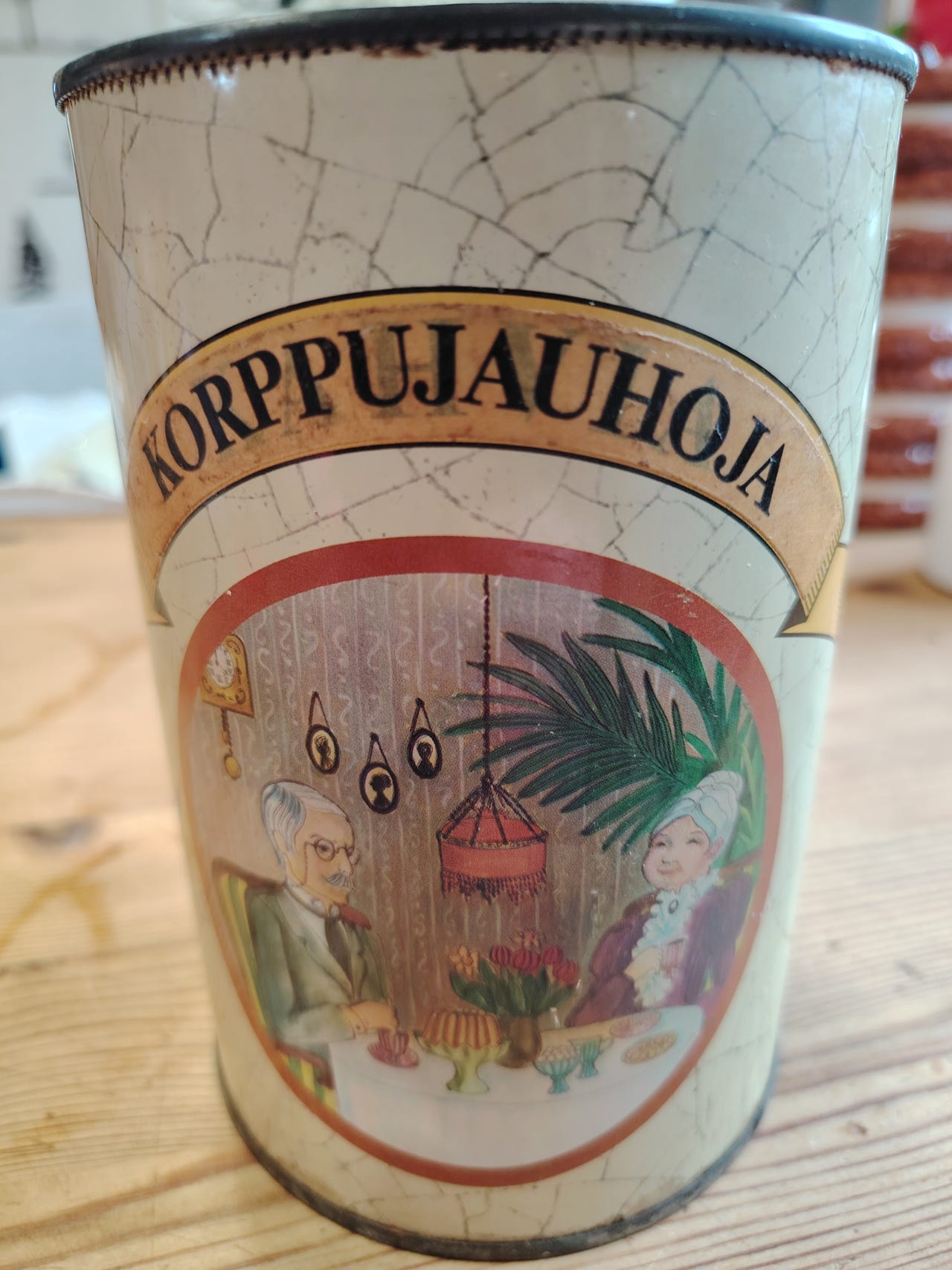 Vanha korppujauho pelti purkki