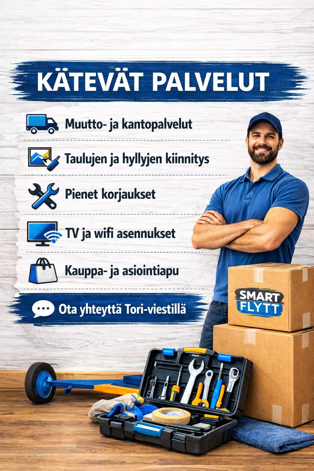 Huonekalujen kasaus ja kodinkoneiden asennus