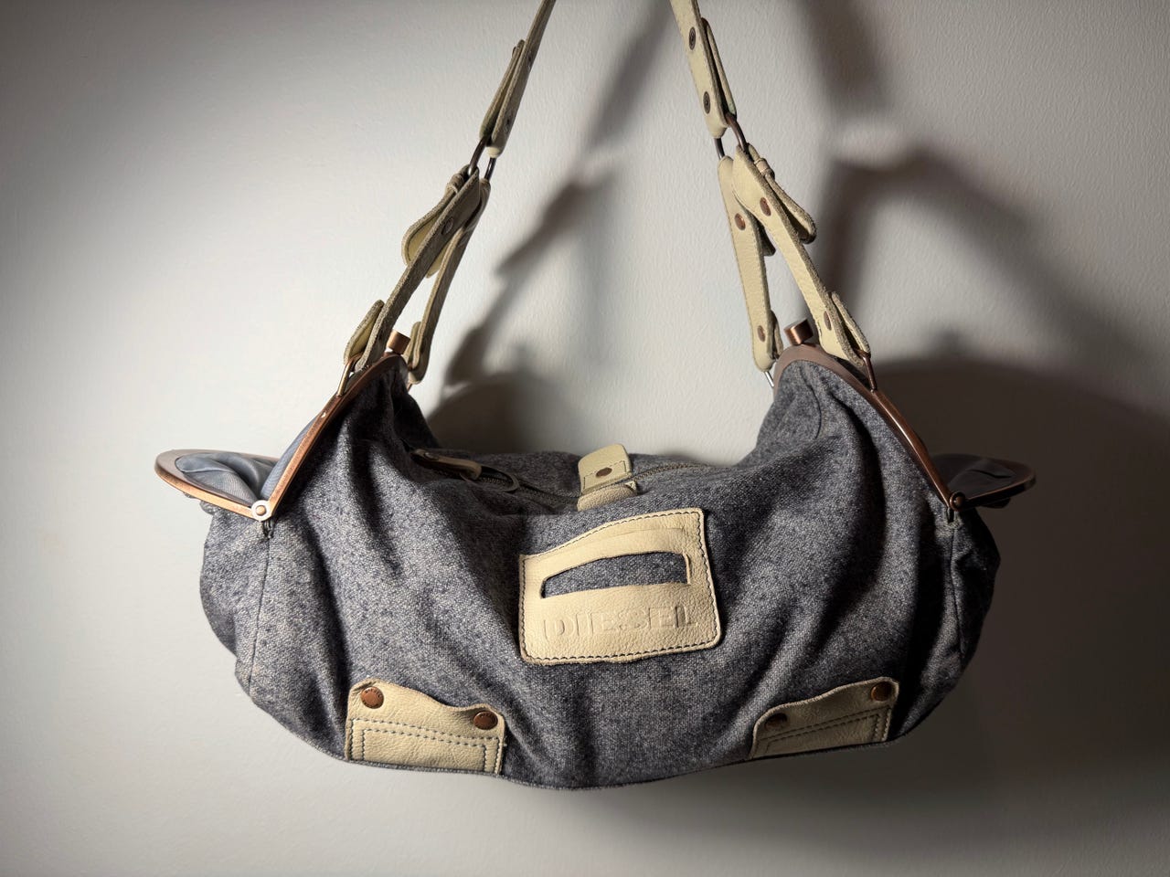 Vintage wool leather bag