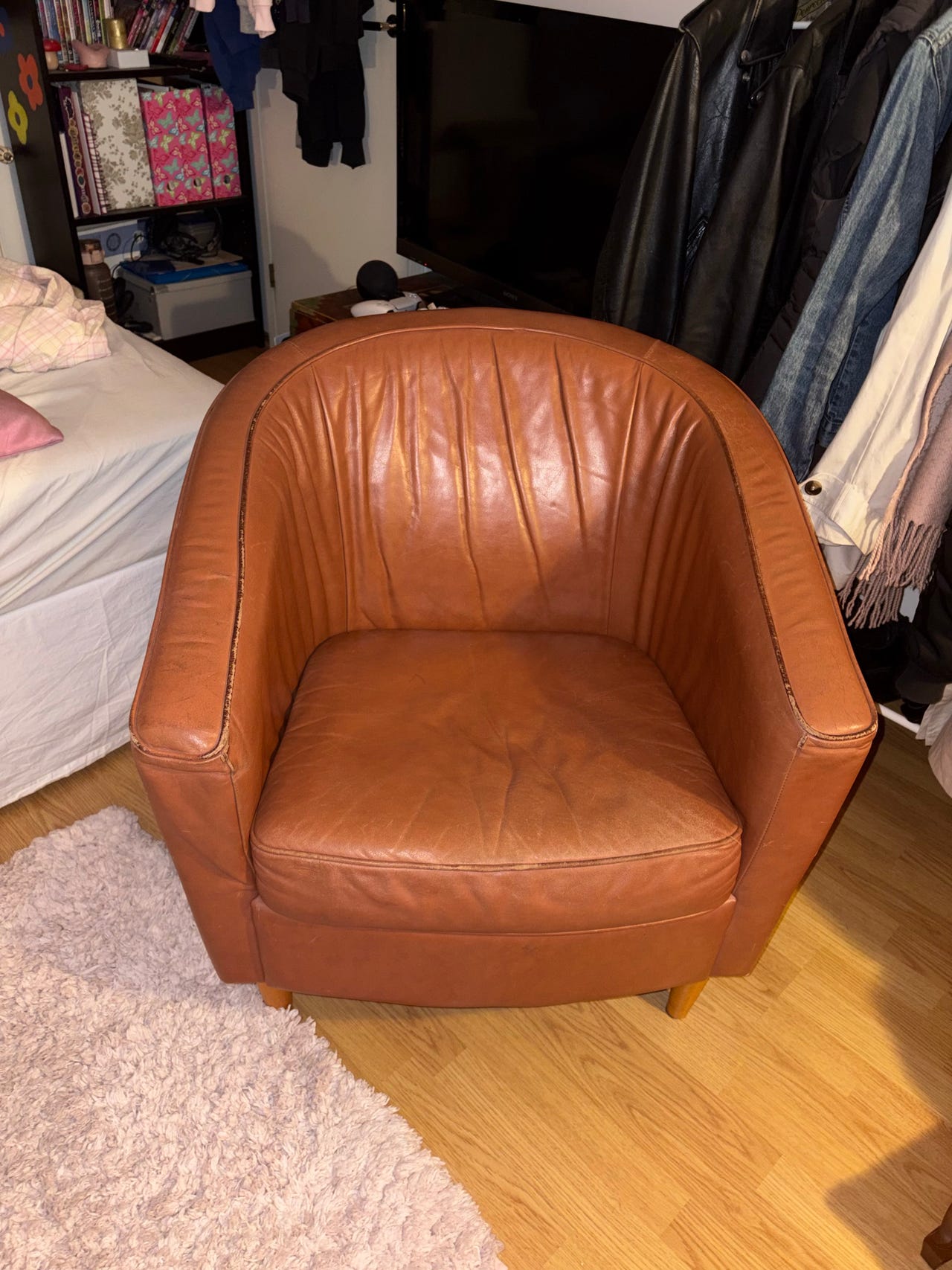 Light brown leather armchair