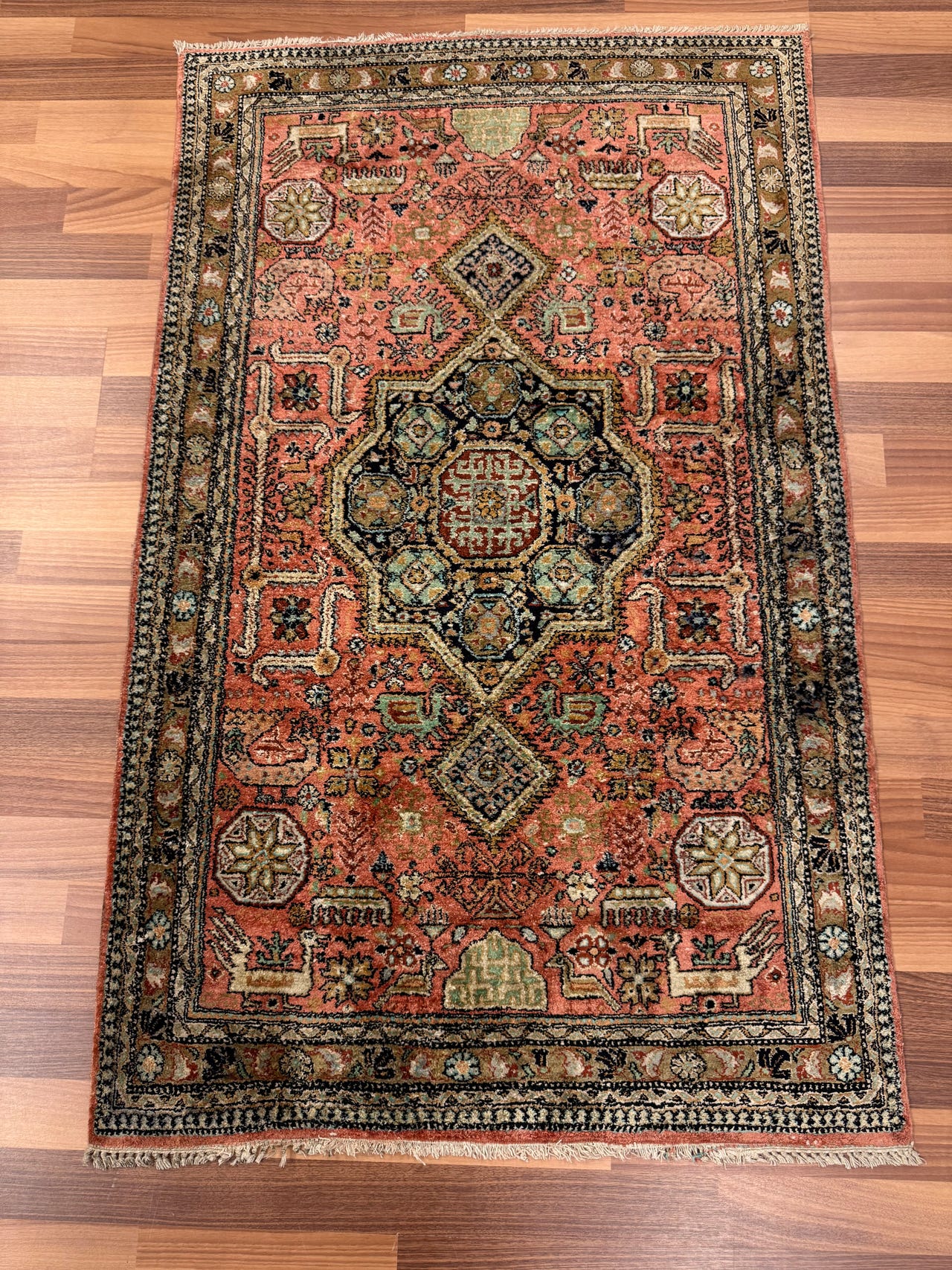 Käsinsolmittu vintage silkki matto 127*79
