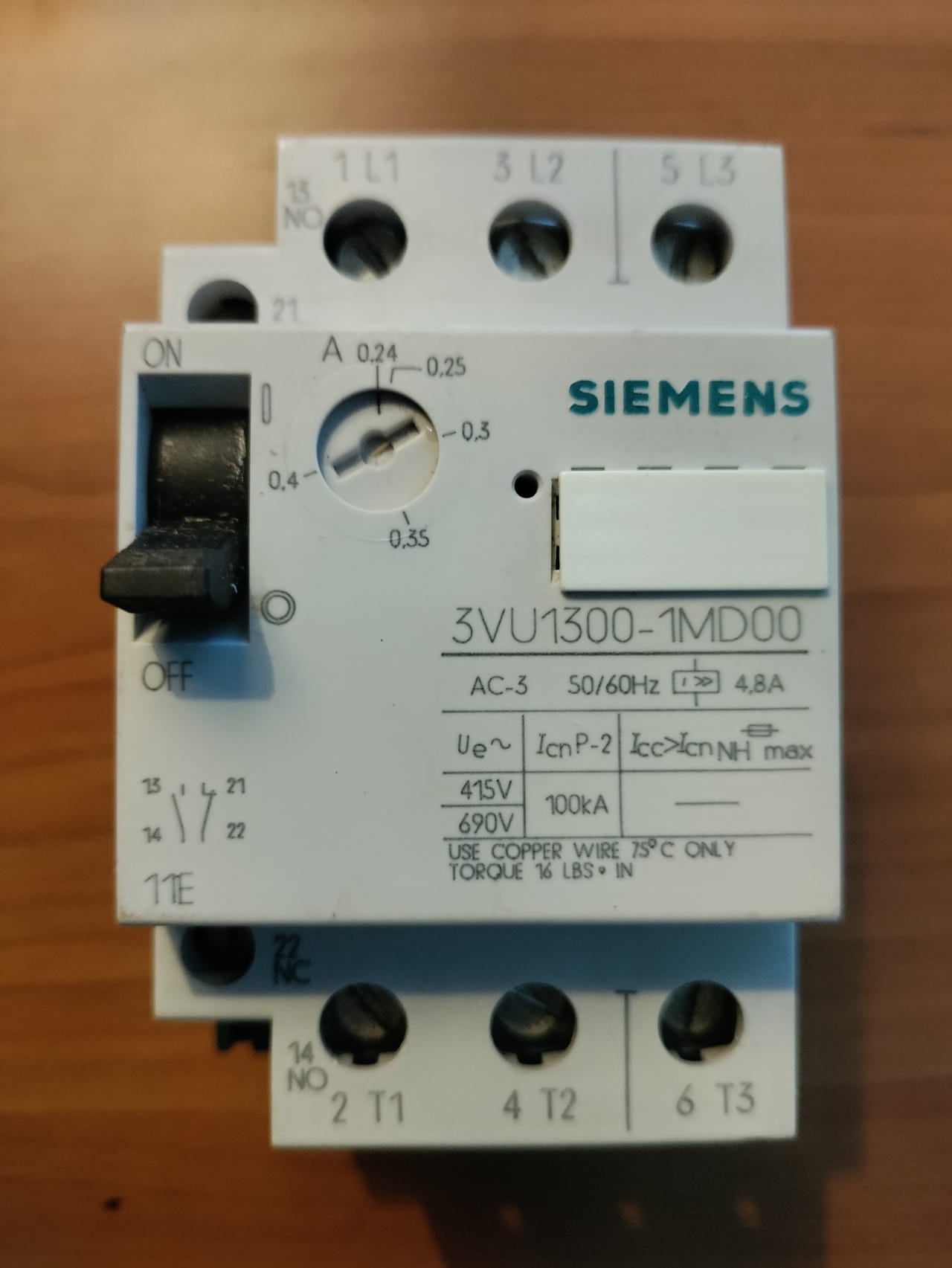 Siemens 3VU1300-1MD00 moottorisuojakytkin 4–6,3 A