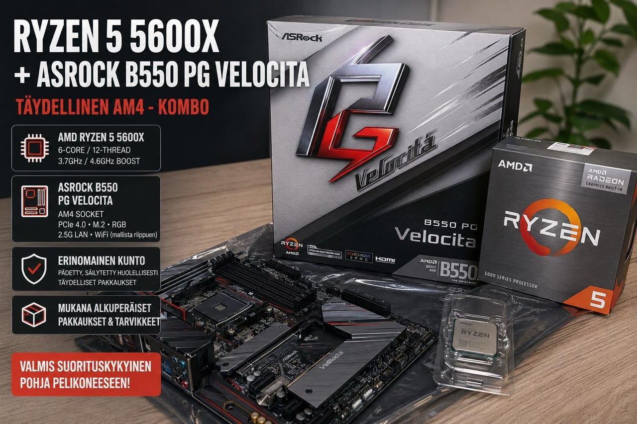 AMD Ryzen 5 5600X prosessori + ASRock B550 PG Velocita emolevy | Tori