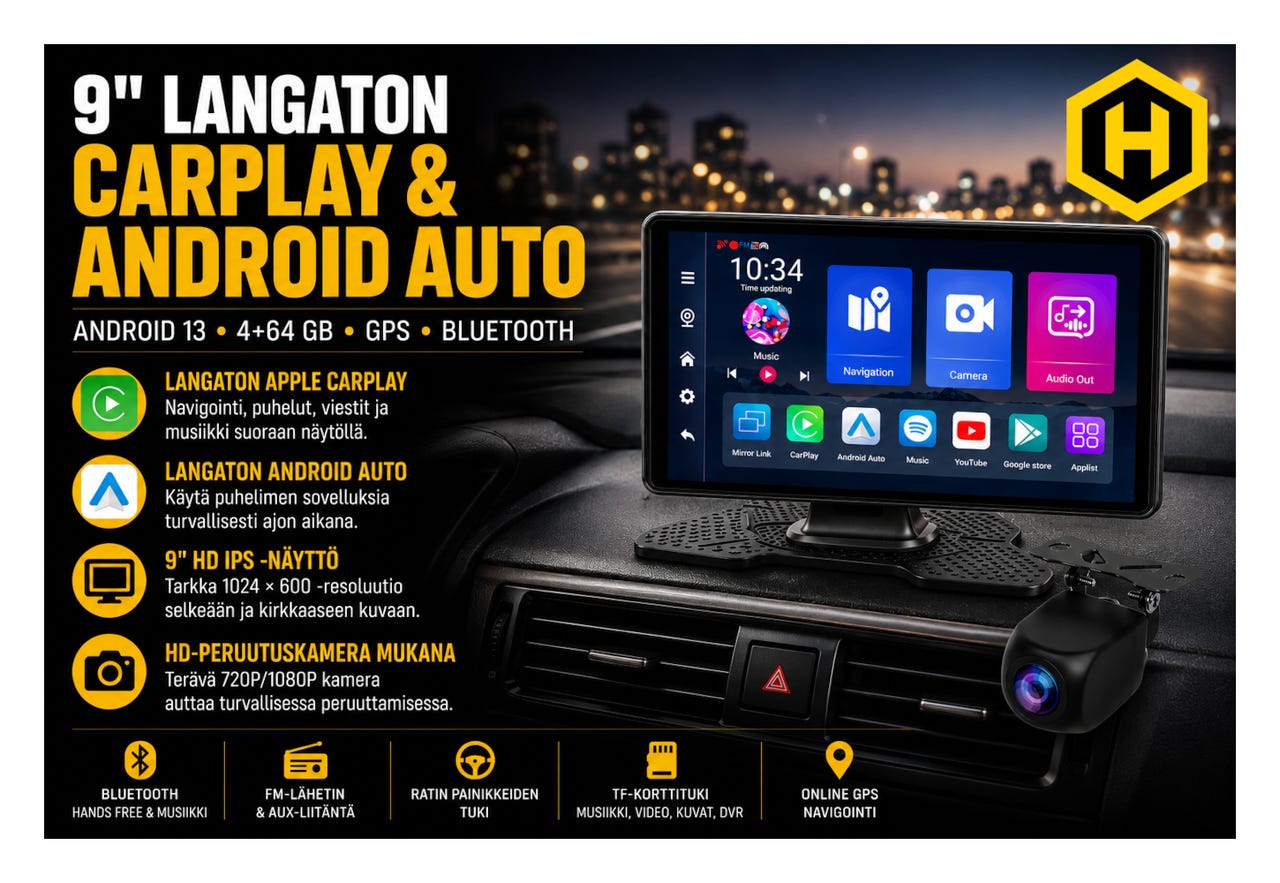 \u{d83d}\u{de97} 9" Langaton CarPlay & Android Auto 4+64GB GPS &
