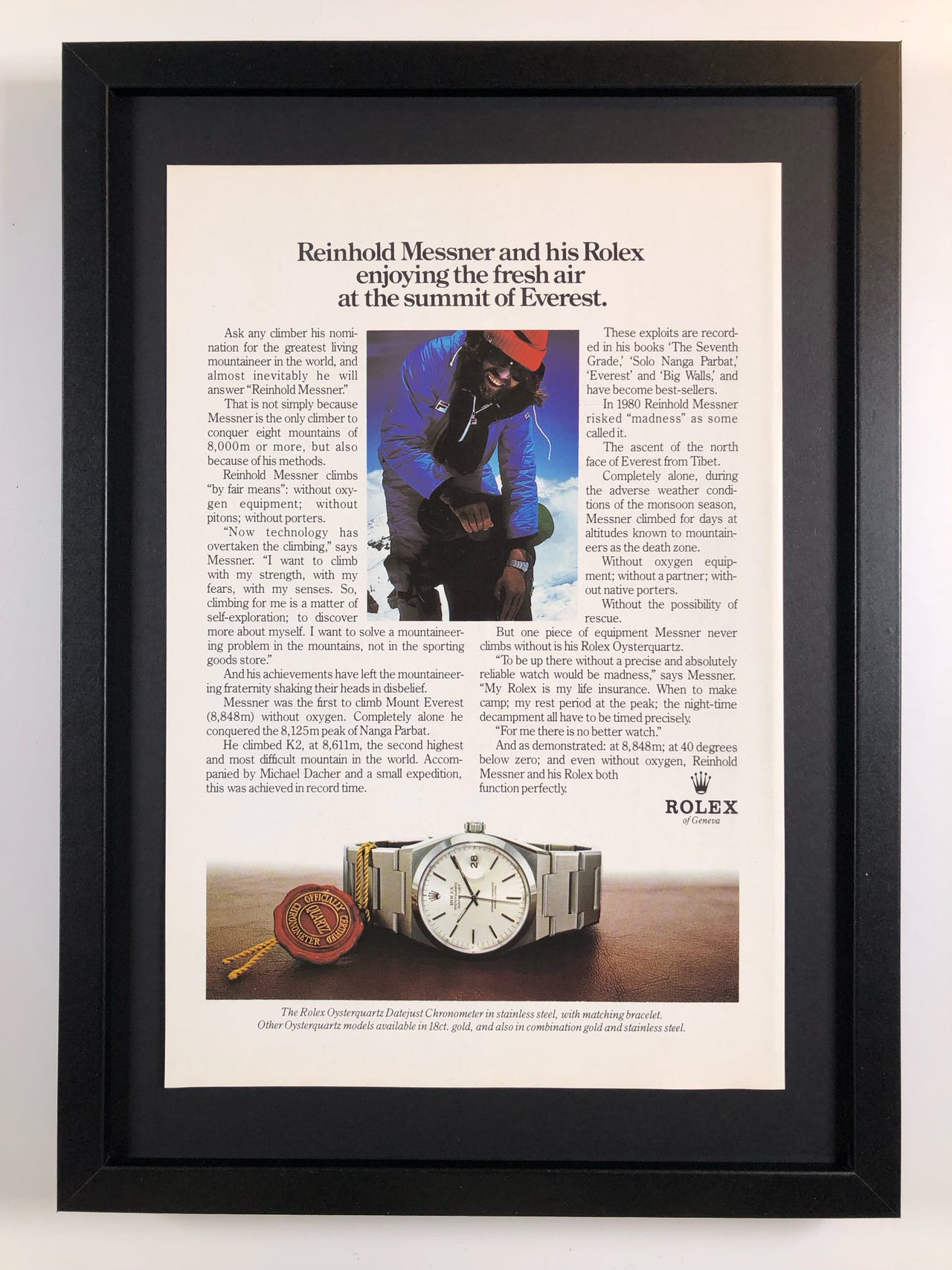 Framed 1982 Vintage Rolex Oysterquartz Original Magazine