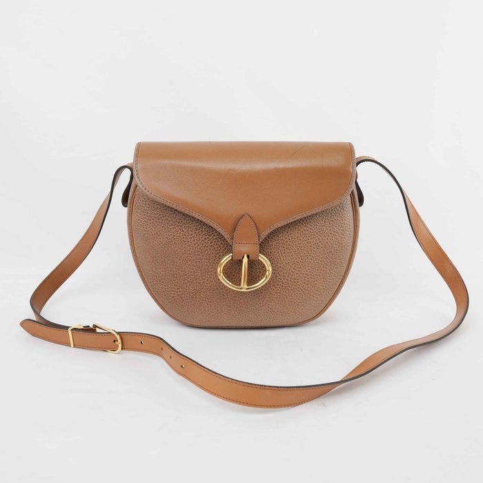 Christian Dior - Vintage Saddle Crossbody Bag Leather Taupe Beige