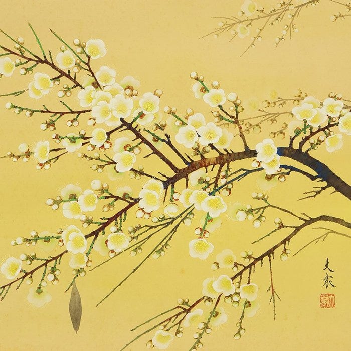 White Plum Tree and Hanging Bagworm with Original Box (Tomobako)