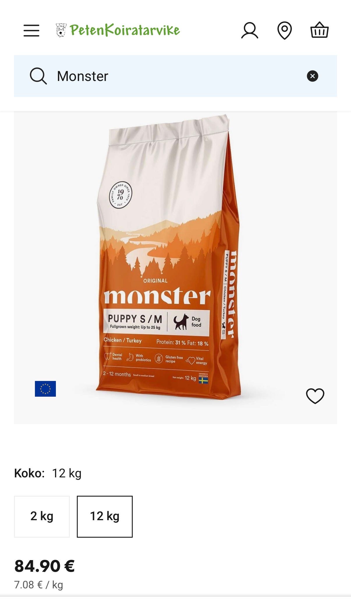 Monster Puppy Small/Medium Kana & Kalkkuna 12kg