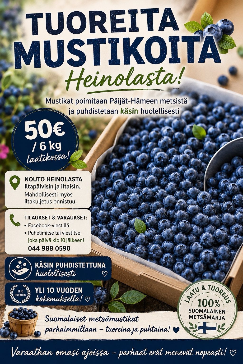 Mustikoita Päijät-Hämeestä 6 kg laatikoissa