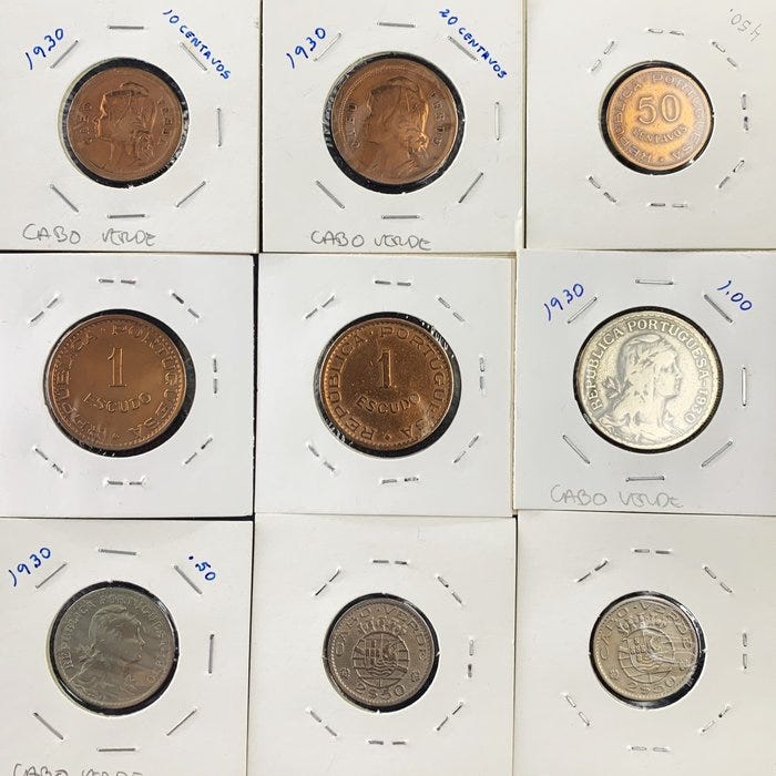 Portugalin Kap Verde. Lot with 9 Coins (10 Centavos / 20 Centavos