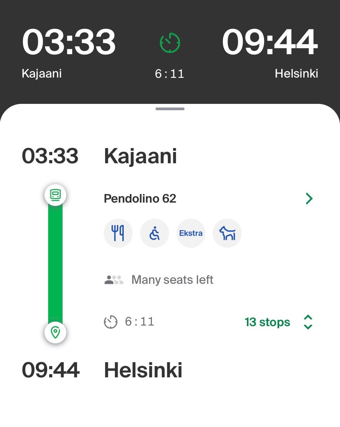 2 VR Train Tickets Kajaani → Helsinki | 13 July
